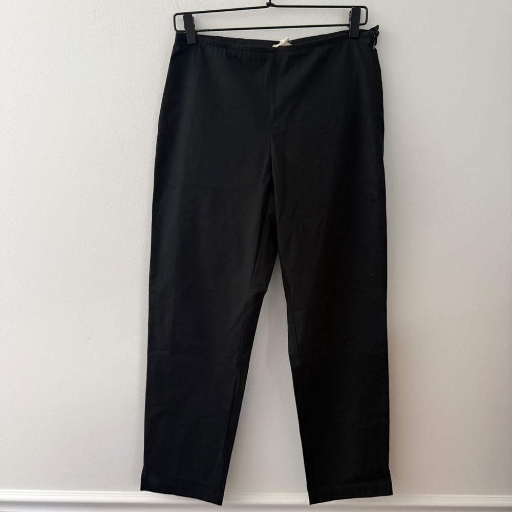 Eileen Fisher Black Organic Cotton Stretch Side Zip Ankle Pants‎ Small S/P